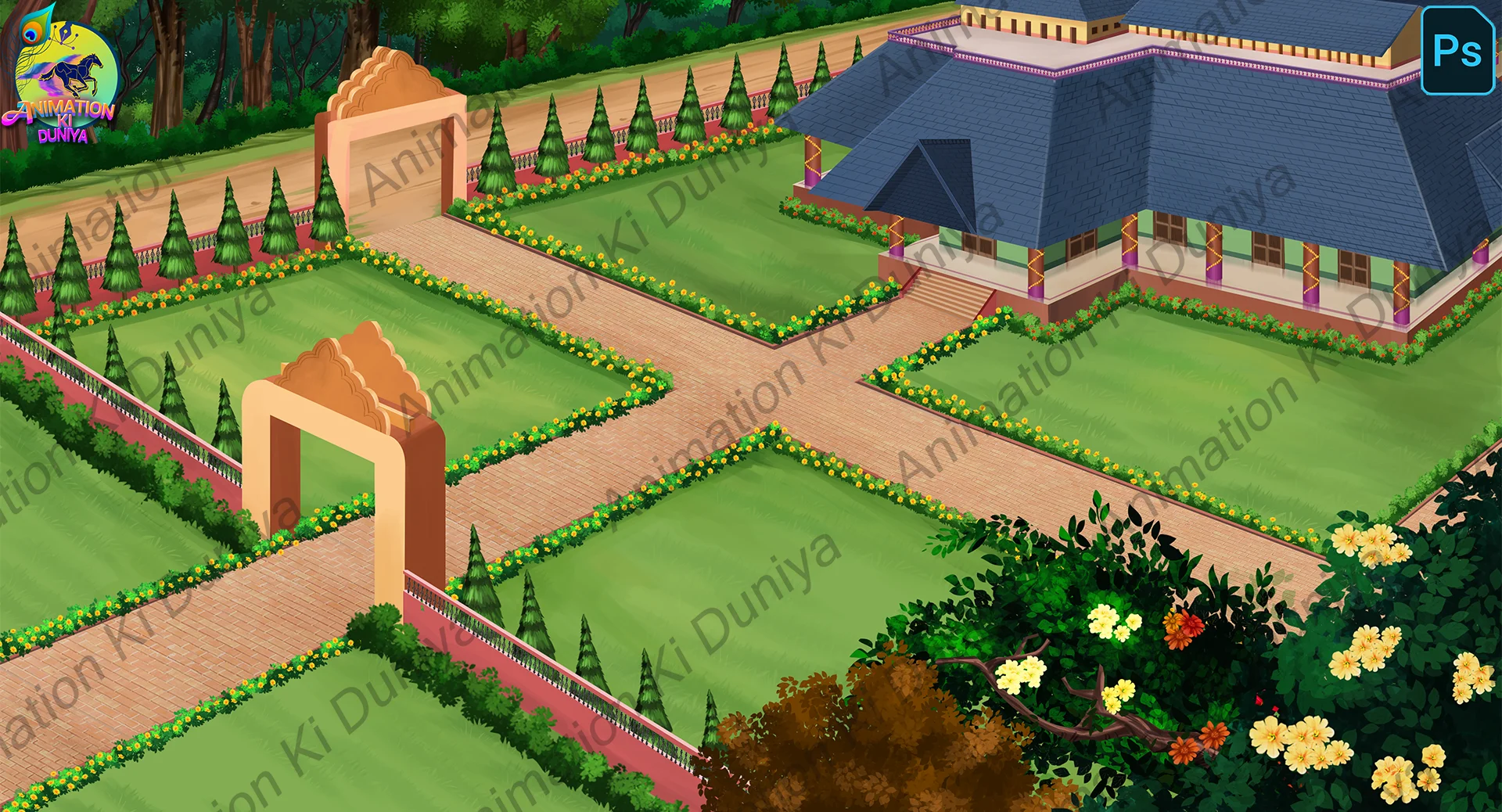 Top view House Aerial View Indian Village Background & Bridge - ( Rajmahal Top View ) (PSD & PNG) - Image 1