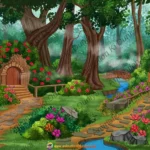 Enchanted Forest Path with Stone Doorways - 2D Animation Background (PSD & PNG)