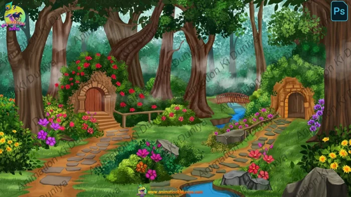 Stone Path Animation Enchanted Forest Path with Stone Doorways – 2D Animation Background ...
