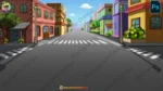 4K Stylized City Street Background - 2D Urban Animation Scene (PSD & PNG)