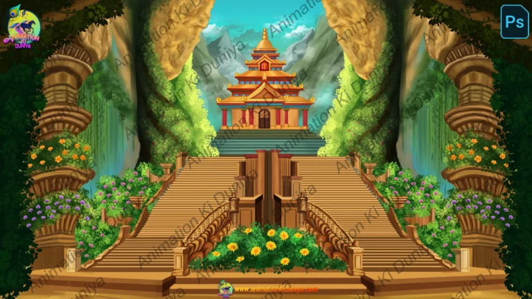4K Fantasy Golden Temple - Magical Kingdom 2D Animation Background (PSD & PNG)