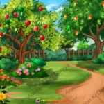 4K 2D Fruit Orchard Background - Colorful Apple & Mango Garden (PSD & PNG)