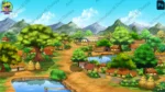 Indian Village ( Top View ) 2D Animation Background - Day Scene (PSD & PNG)
