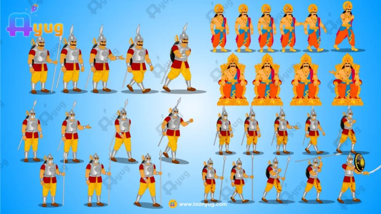 Royal Indian King & 3 Animated Elite Guards Set – Pro Rigged for Adobe Animate CC