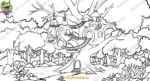 Birds Grass Houses on Big Tree Jungle Animation Background (PSD & PNG) - Image 2