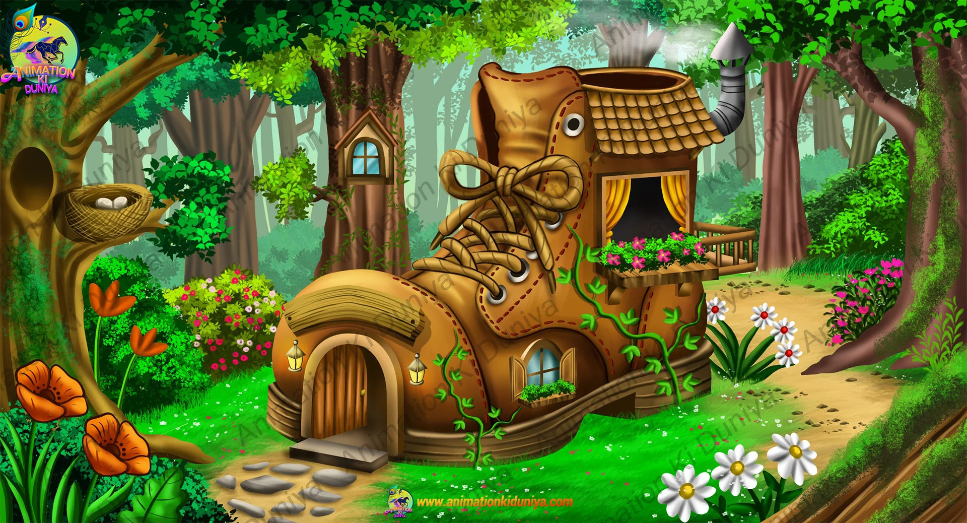 bird house Creative Shoe ( Boot ) House Jungle Animation Background (PSD & PNG) - Image 1