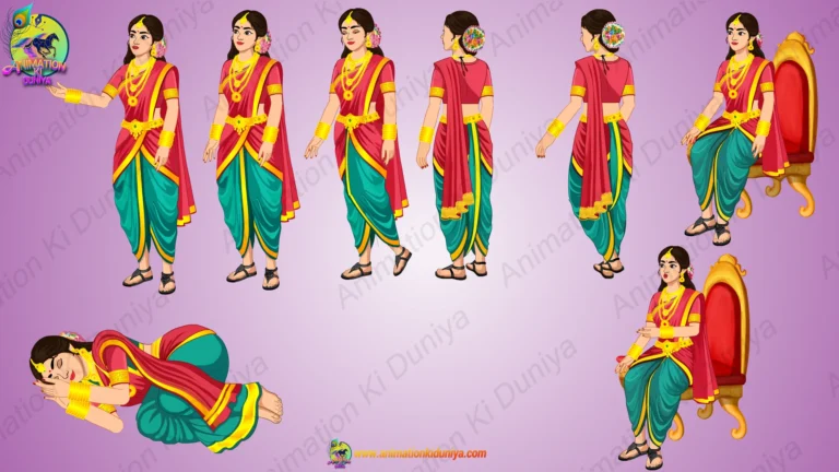 Indian Royal Princess 2D Character Model Sheet | Rajkumari