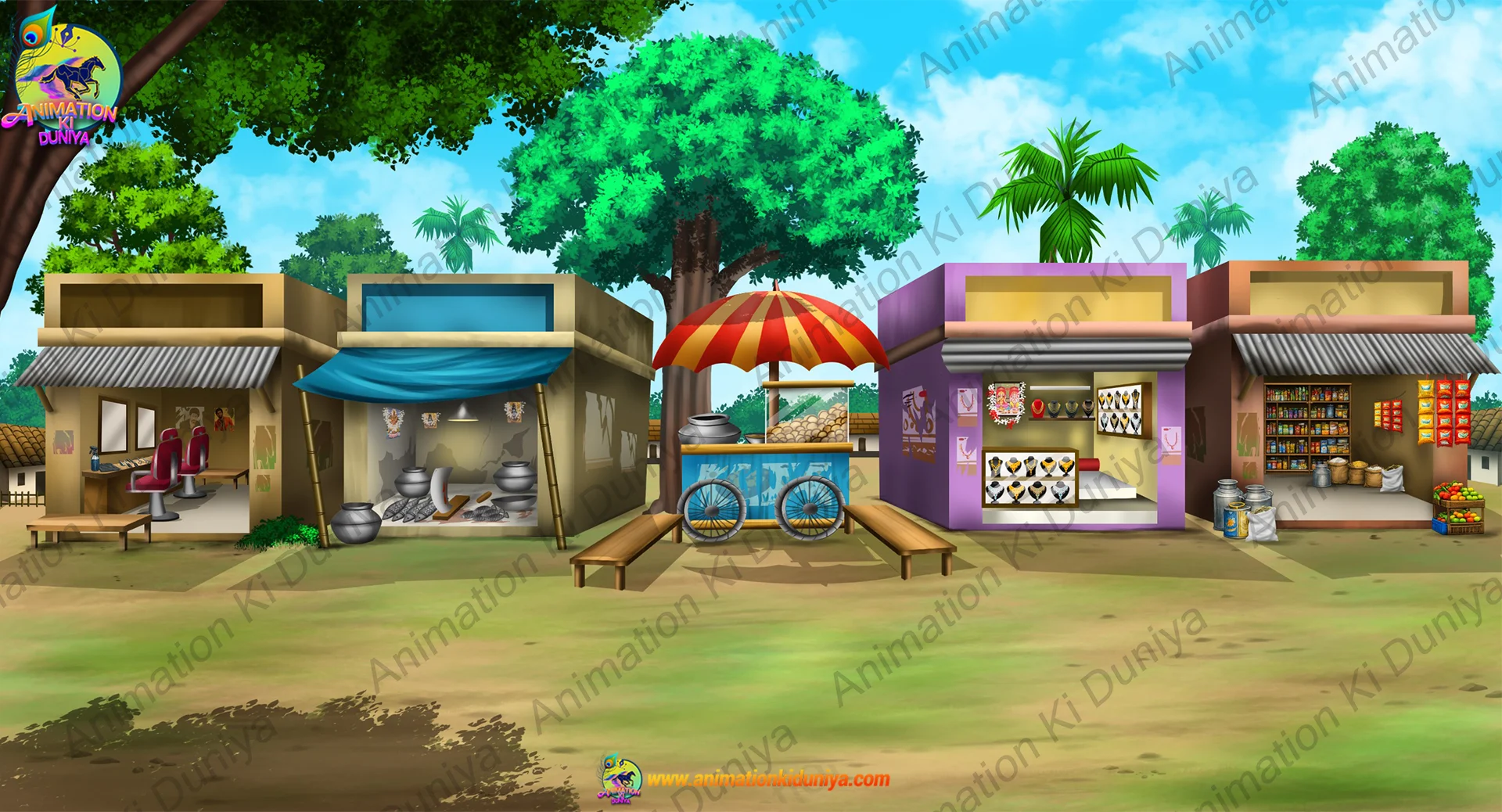 market Indian Village Market Shops Animation Background (PSD & PNG) - Image 1