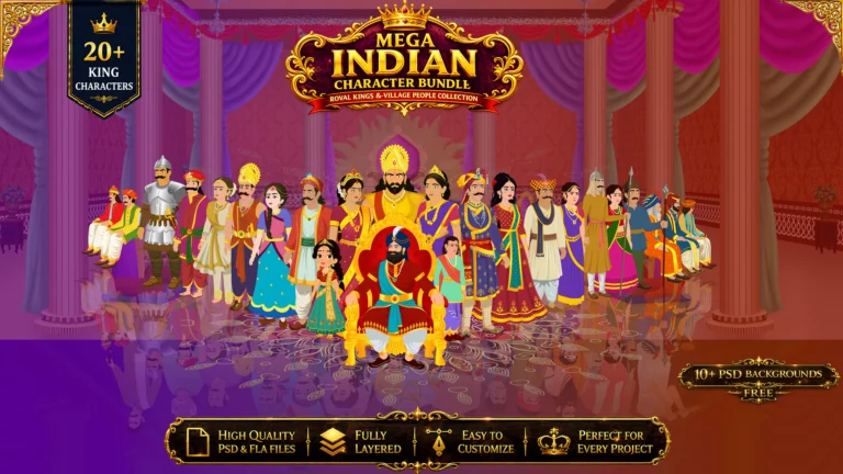 The Ultimate King Pack:20+ Character and 10+ PSD Backgrounds Including King, Queen, Raja, Rani, Mantri, Sainik, Sipahi, Princess kid, Raj Darbari, Old King and High Quality Backgrounds