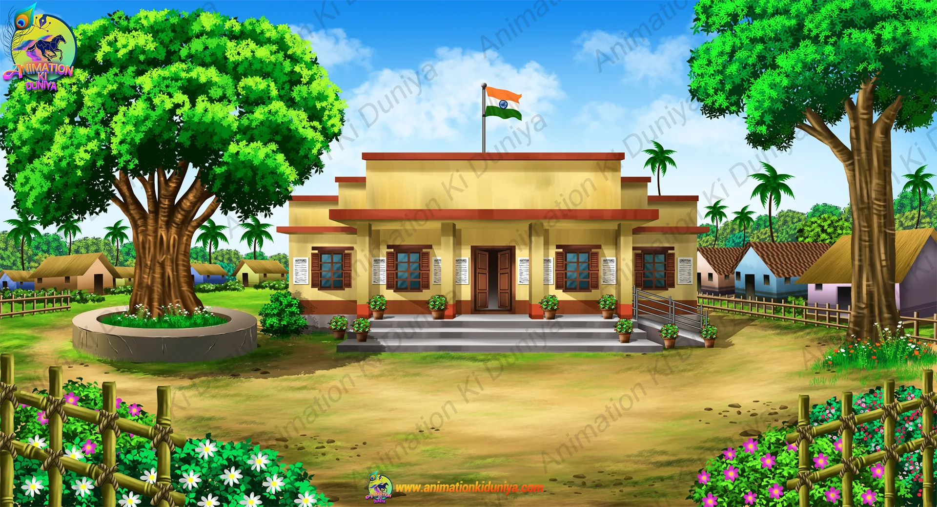 panchayat sava bg Indian Gram Panchayat Bhavan 2D Animation Background (PSD & PNG ) - Image 1