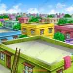 Indian Town Roof Top Day & Night 2D Animation Background (PSD & PNG )