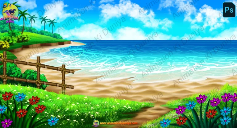 Beautiful Sea Beach 2D Animation Background | Ocean Coast (PSD & PNG )