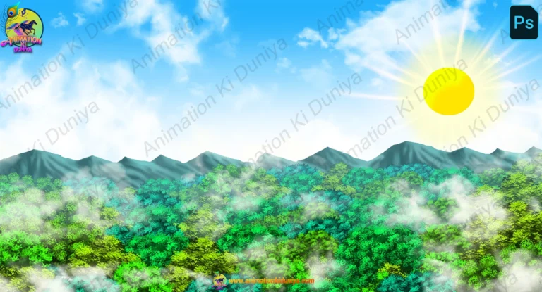 Cartoon Jungle and Sky 2D Animation Background | Forest Mountain (PSD & PNG )