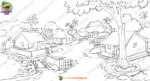 Cinematic Indian Village Landscape with Huts, River & Chabutara 2D Animation Background (PSD & PNG ) - Image 2