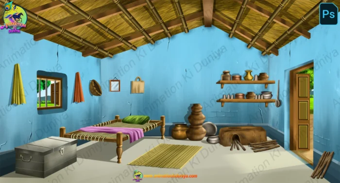 Indian Village House Interior 2D Animation Background | Poor Man Hut ...