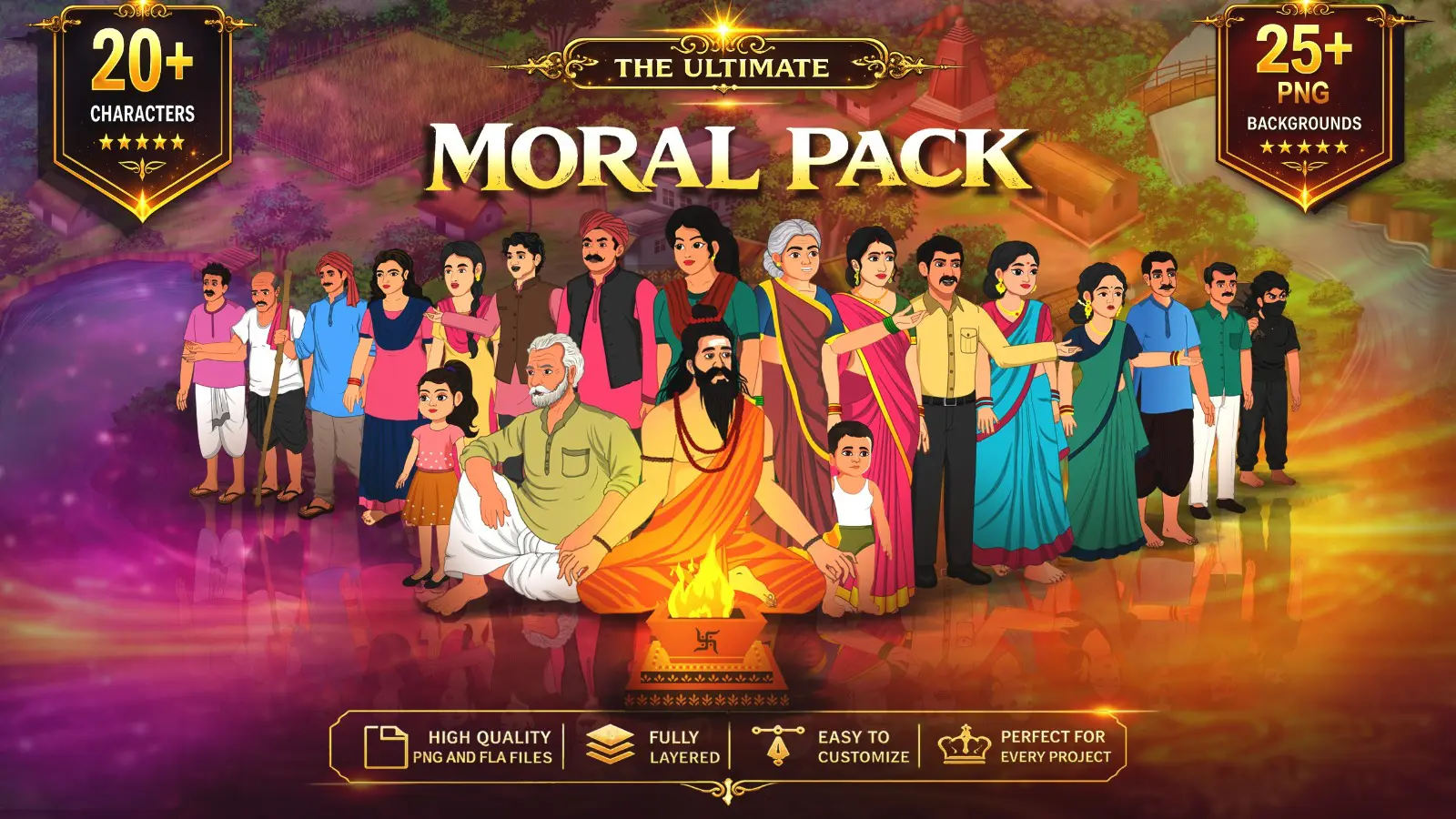 20 Moral Pack and 25 PNG Backgrounds Asset Preview