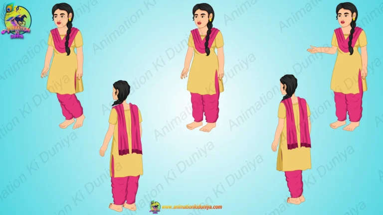 Indian Village Girl 2D Character Model Sheet | Young Girl Vector Asset for 2D Animation