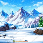 2D Winter Snow ( ice ) Mountain Background with Pine Trees for Animation (PSD & PNG)