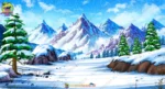 2D Winter Snow ( ice ) Mountain Background with Pine Trees for Animation (PSD & PNG)