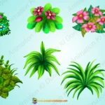 2D Jungle Plants & Beautiful Flowers Prop Pack for Animation (PSD & PNG)