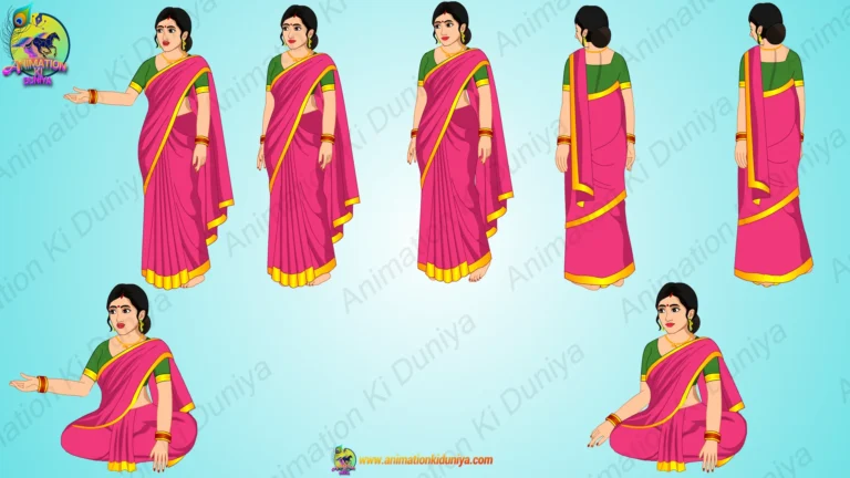2D Indian Village Woman Rig in Pink Saree | Traditional Female Character Pack with Sitting Poses