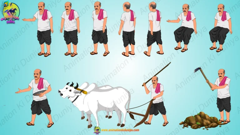 2D Indian Village Farmer Character Vector Asset Pack with Animation Poses