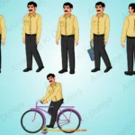 2D Indian Common Man / Office Worker Character Vector Pack with Cycling Animation