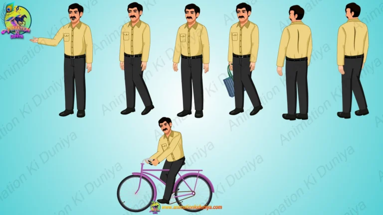 2D Indian Common Man / Office Worker Character Vector Pack with Cycling Animation