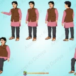 2D Indian Young Man Character Vector Asset Pack with Nehru Jacket Poses