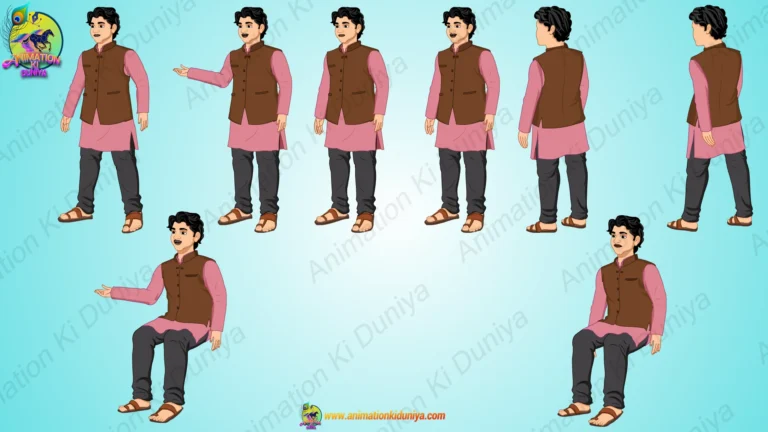 2D Indian Young Man Character Vector Asset Pack with Nehru Jacket Poses