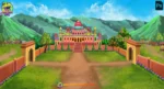 Indian Palace with Mountains 2D Animation Background | King's Rajmahal Garden Scene (PSD & PNG)
