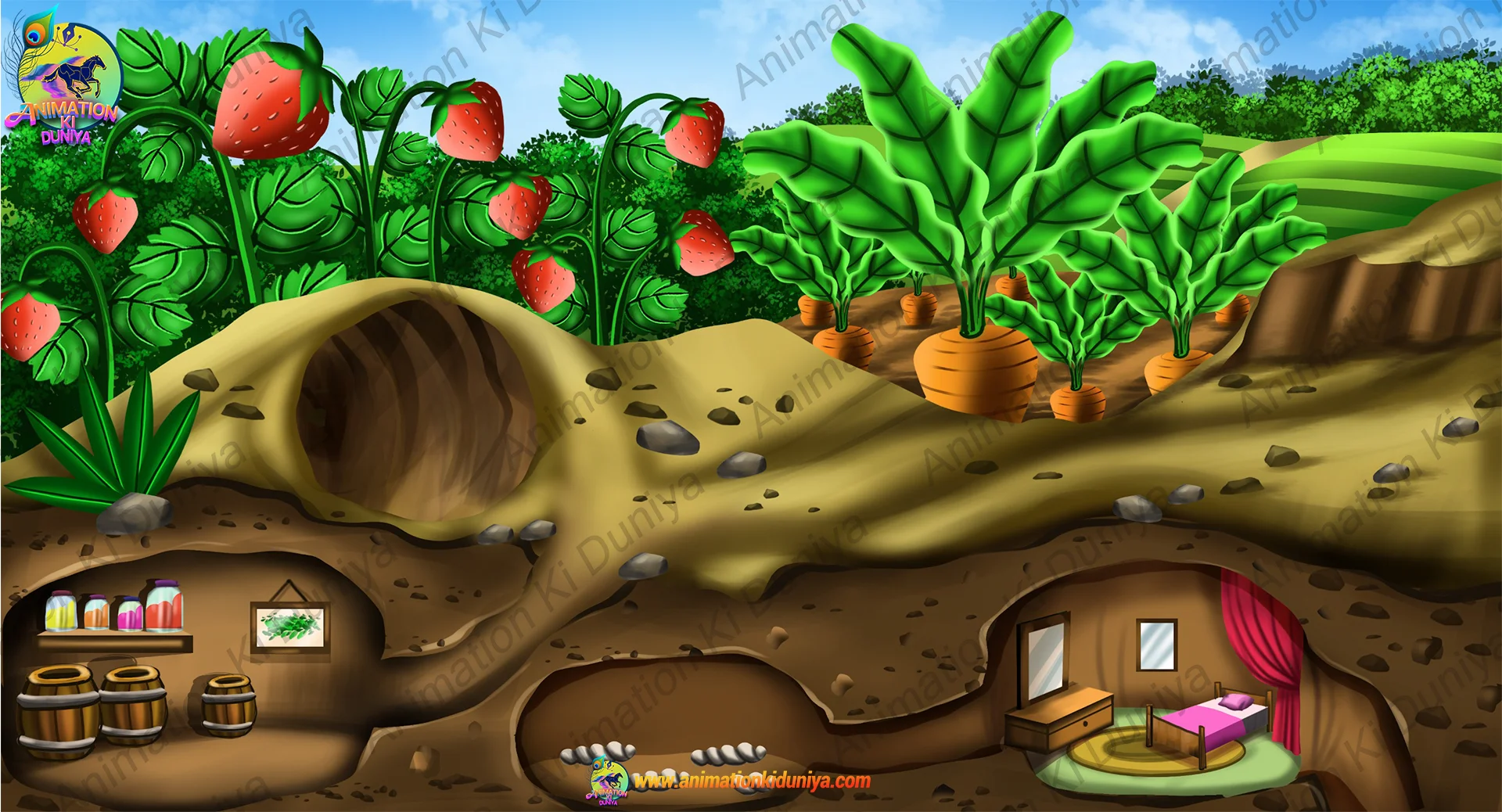 citi ka home Magical Underground Ant House 2D Animation Background (PSD & PNG) - Image 1