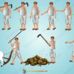 Indian Village Poor Man & ( Farmer )Laborer 2D Character Model Sheet