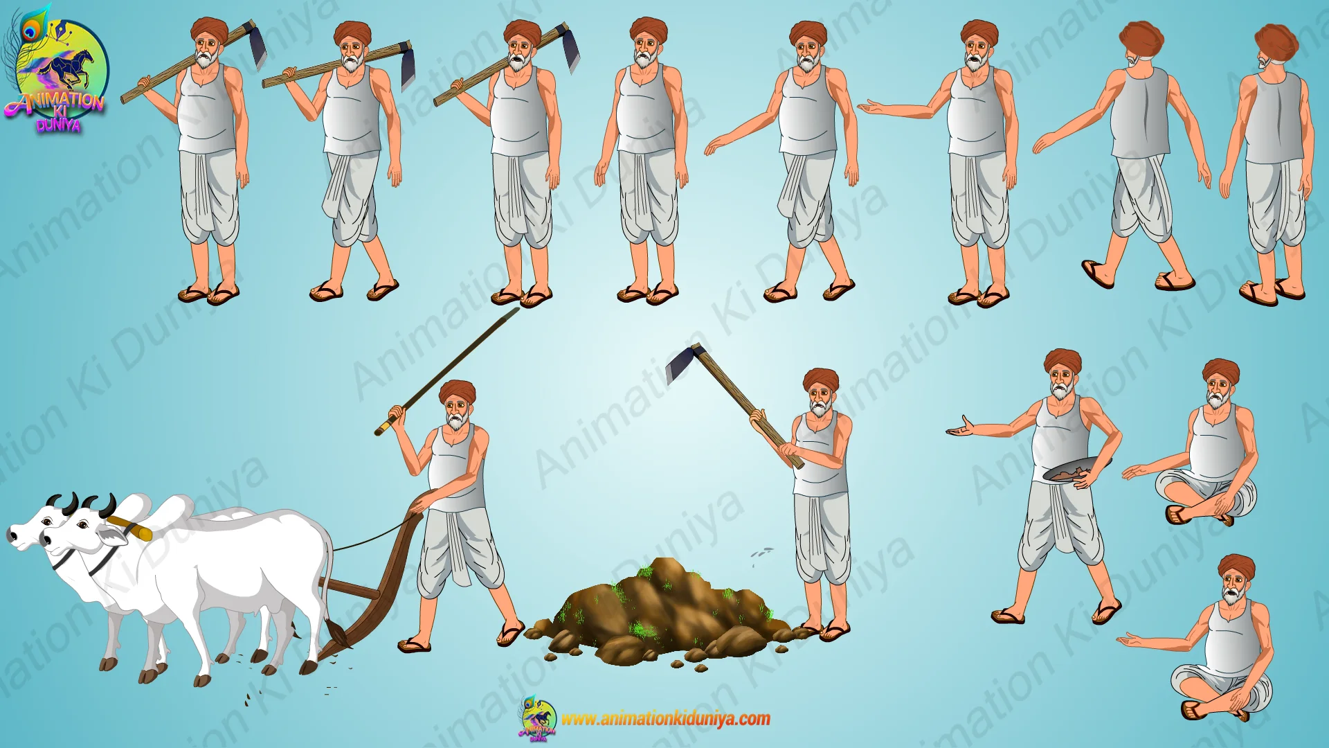 gao-ka-man Indian Village Poor Man & ( Farmer )Laborer 2D Character Model Sheet - Image 1