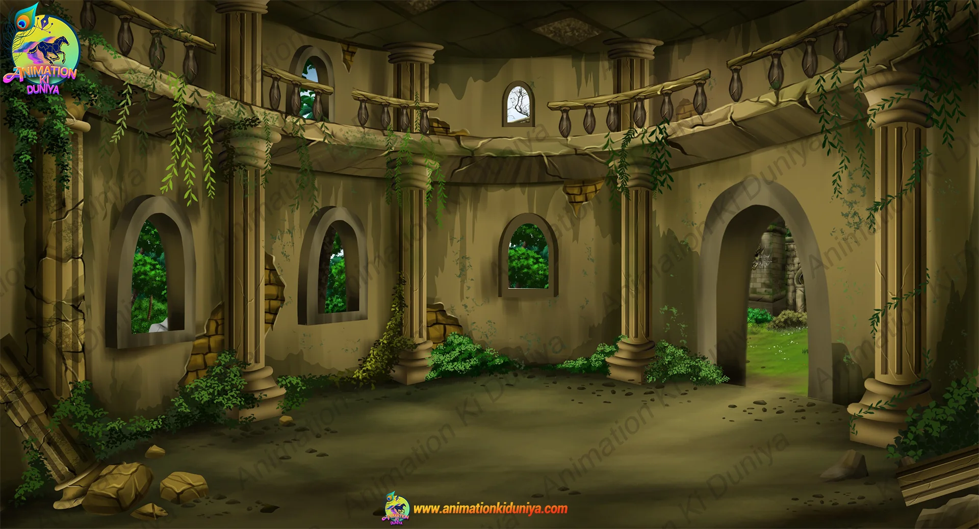 int kandar 2D Vector Cartoon Old Khandar & Haunted Fort Background for Hindi Moral Stories (PSD/PNG) - Image 1