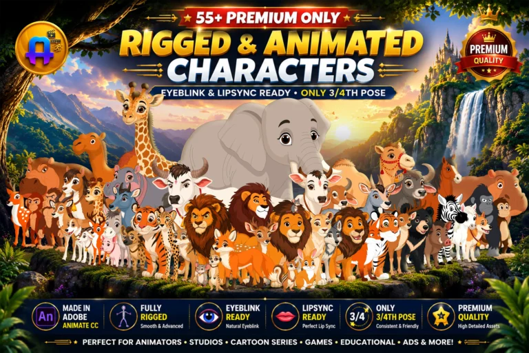55+ Rigged & Animated Premium Animal Kingdom Characters Pack (Adobe Animate CC)