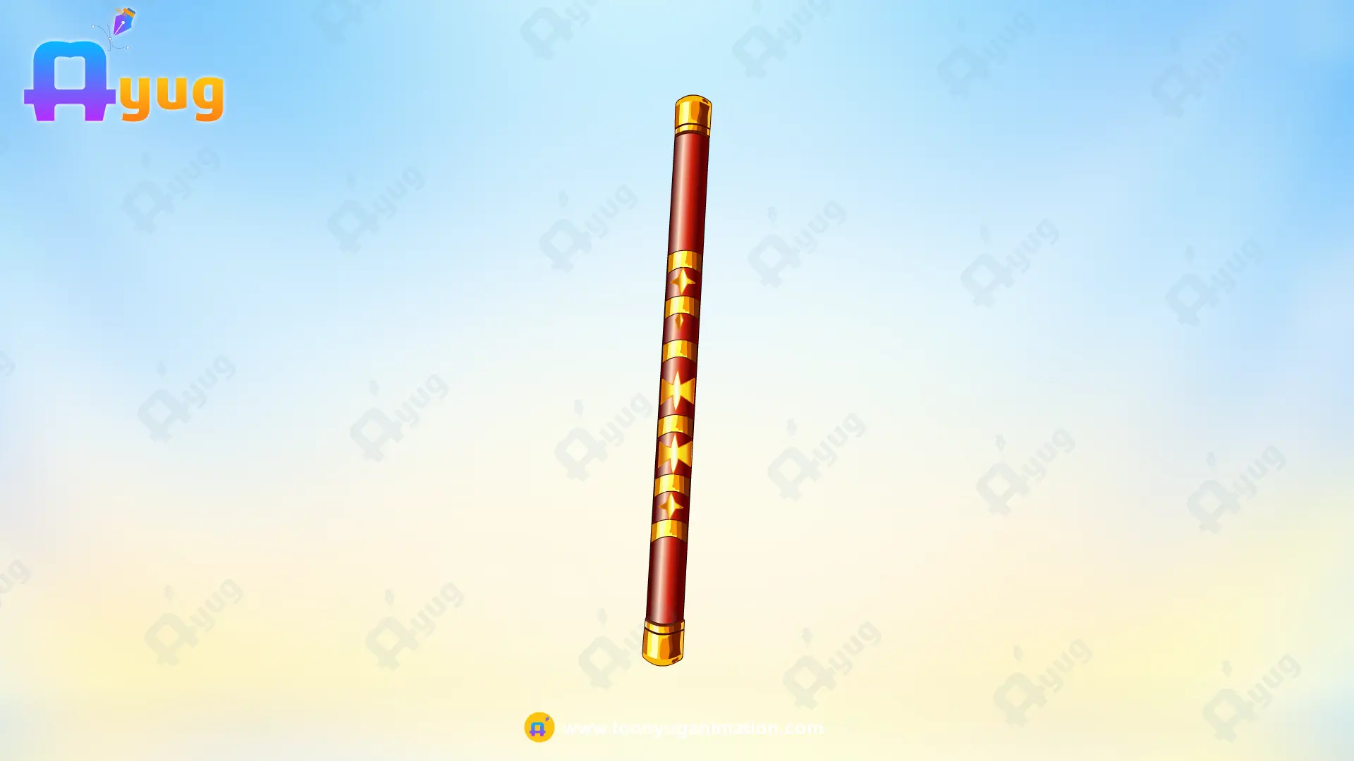 Martial Arts Cane Thumbnail Red & Gold Traditional Staff - Image 1